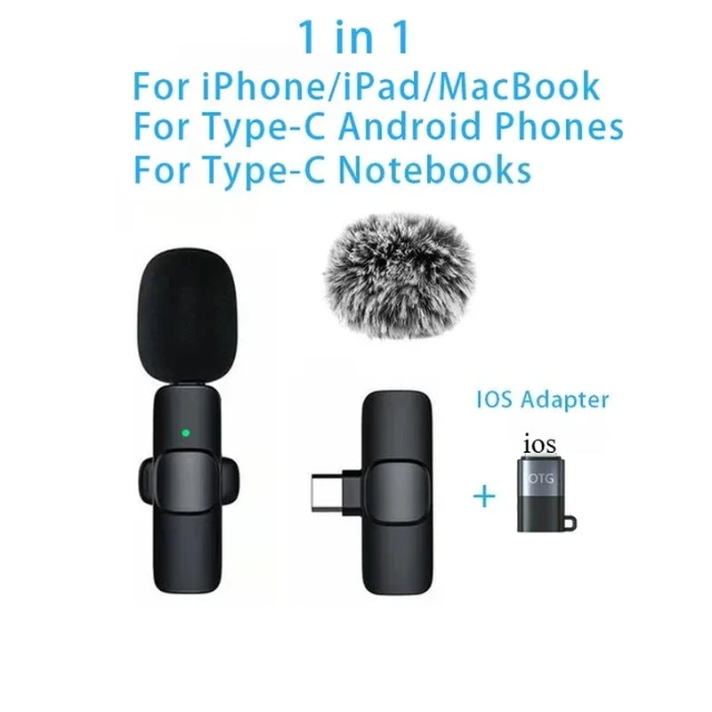 Wireless Lavalier Microphone for Iphone Android USB-C Microphone with Noise Reduction for Live Streaming Interviews Mini Mic