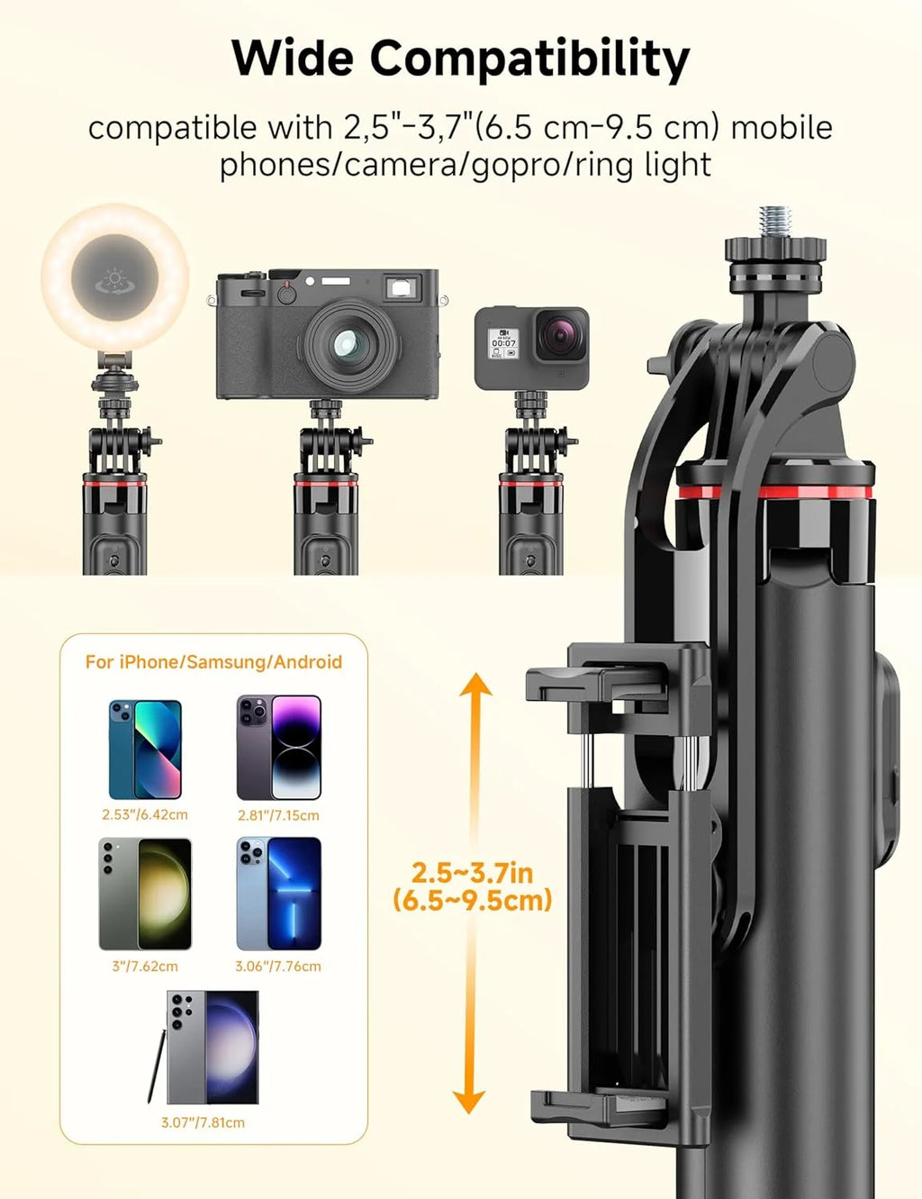 Phone Tripod, 51'' Extendable Tripod for Iphone with Remote & Phone Stand, Compatible with Iphone/Android/Video Recording/Vlog